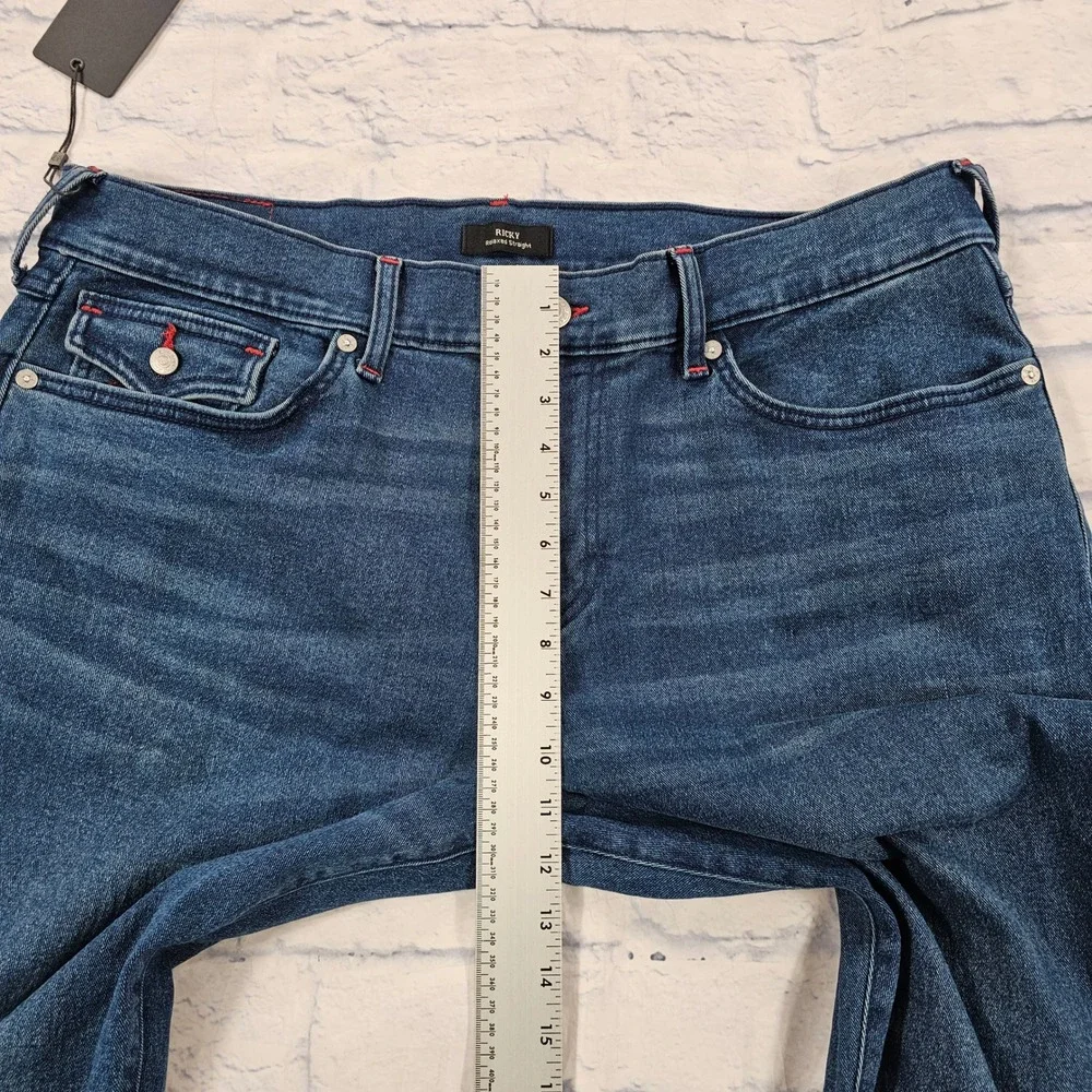 True Religion Ricky Relaxed Straight MENS 38X34 Dark Wash Red Stitch Jeans